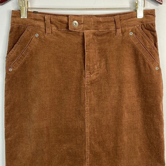 COTTON GINNY Y2K Brown Midi Skirt Corduroy Back Slit Pockets Cotton Spandex 5 - Picture 3 of 12